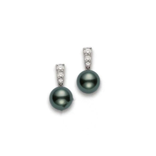 Original Mikimoto Morning Dew Black 9mm South Sea Cultured Pearl Earrings  18K White Gold - PEA643BDW