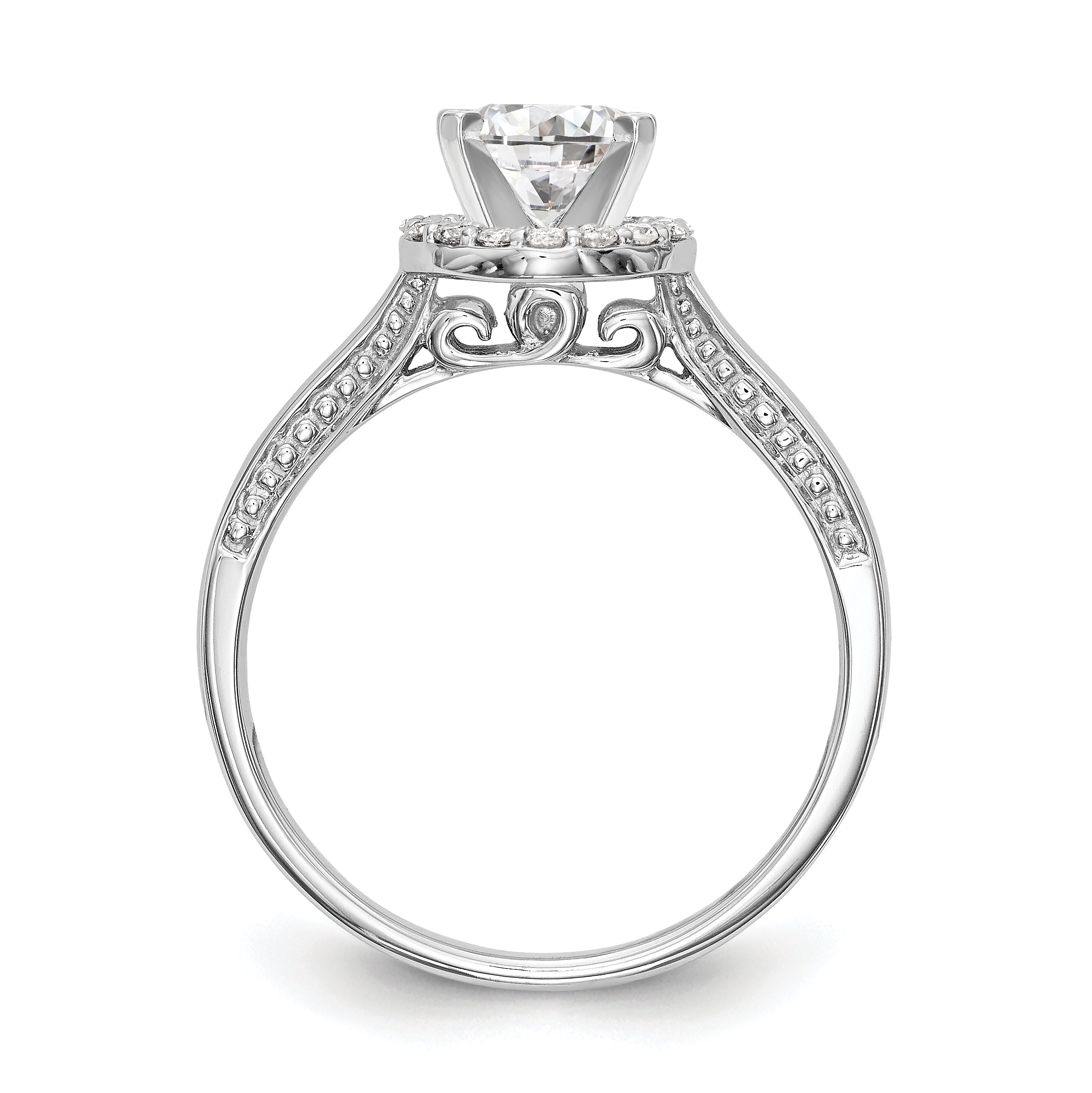 14K White Gold Peg Set Dia CZ Round Halo Engagement Ring
