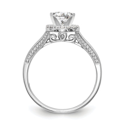 14K White Gold Peg Set Dia CZ Round Halo Engagement Ring