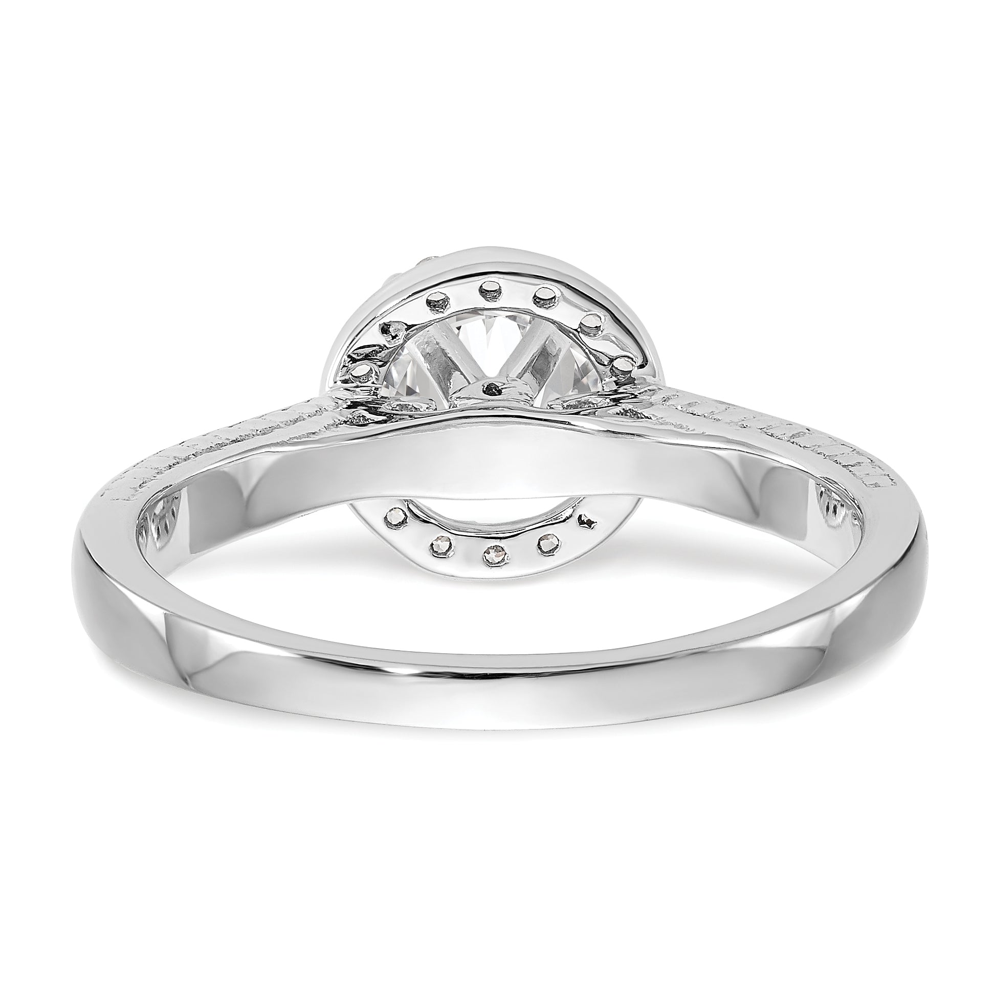 14K White Gold Peg Set Dia CZ Round Halo Engagement Ring