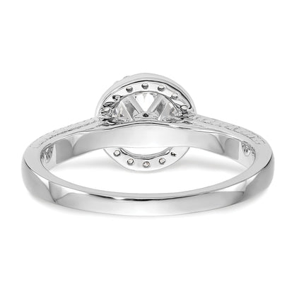 14K White Gold Peg Set Dia CZ Round Halo Engagement Ring