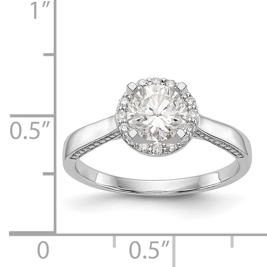 14K White Gold Peg Set Dia CZ Round Halo Engagement Ring