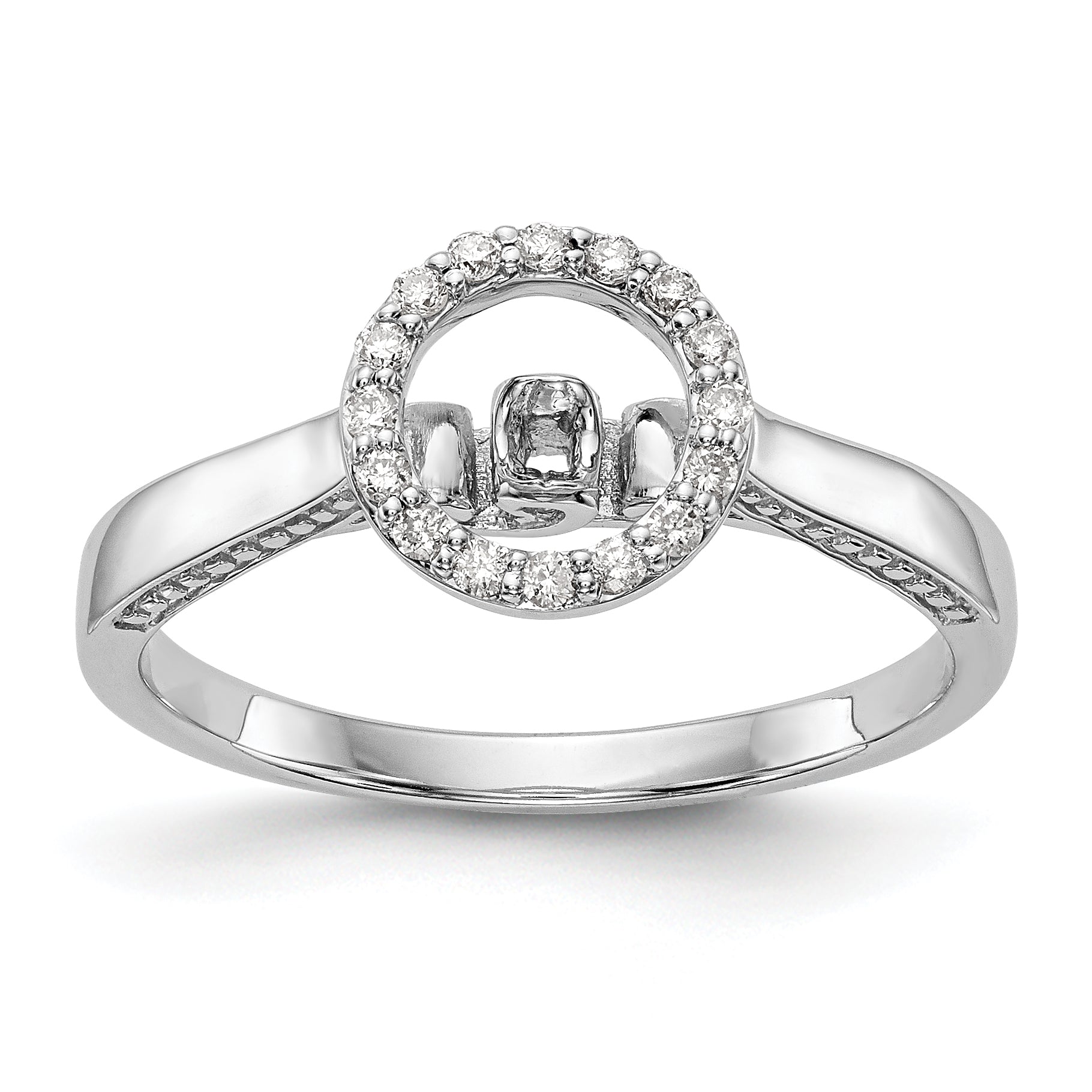 14K White Gold Peg Set Dia CZ Round Halo Engagement Ring