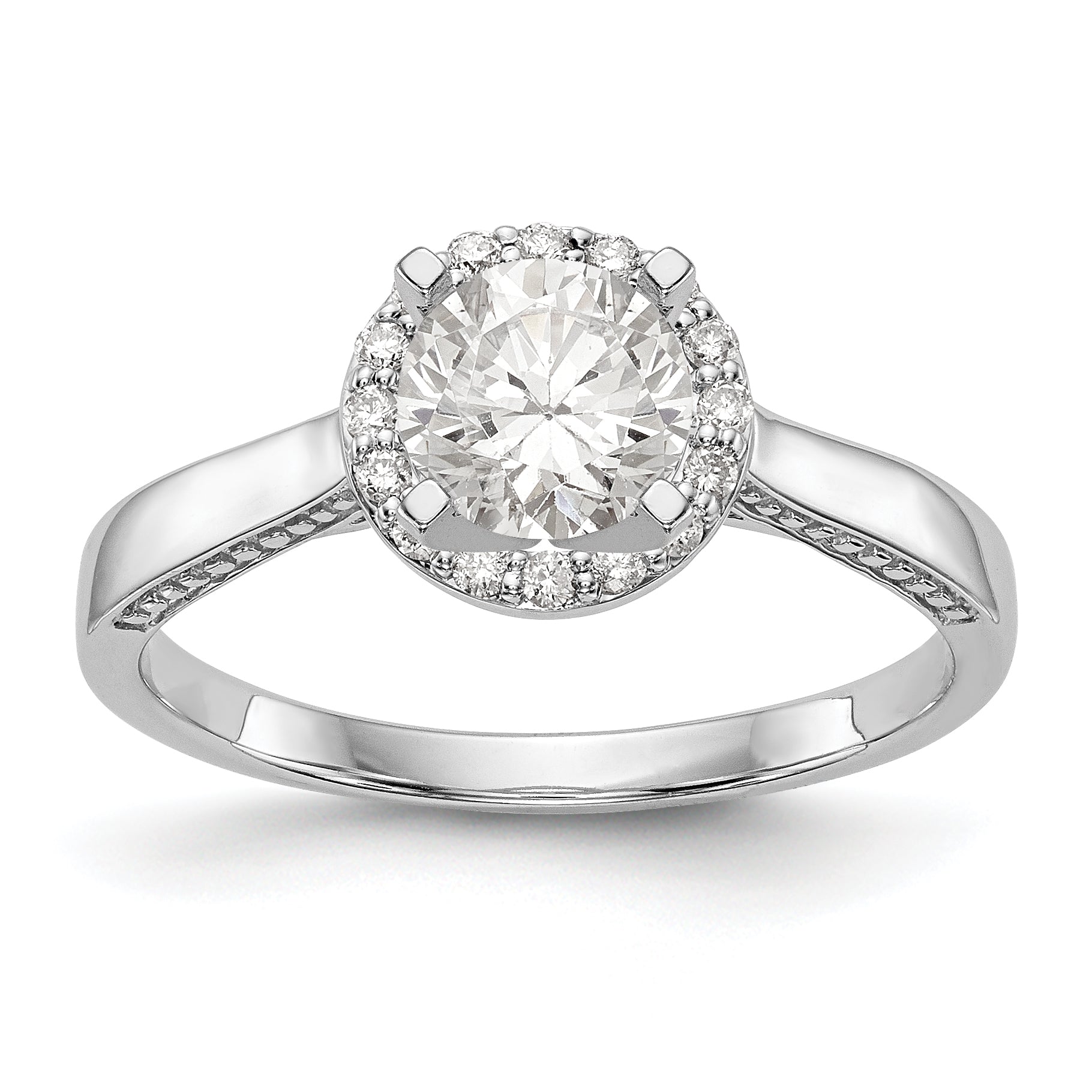 14K White Gold Peg Set Dia CZ Round Halo Engagement Ring