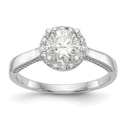 14K White Gold Peg Set Dia CZ Round Halo Engagement Ring