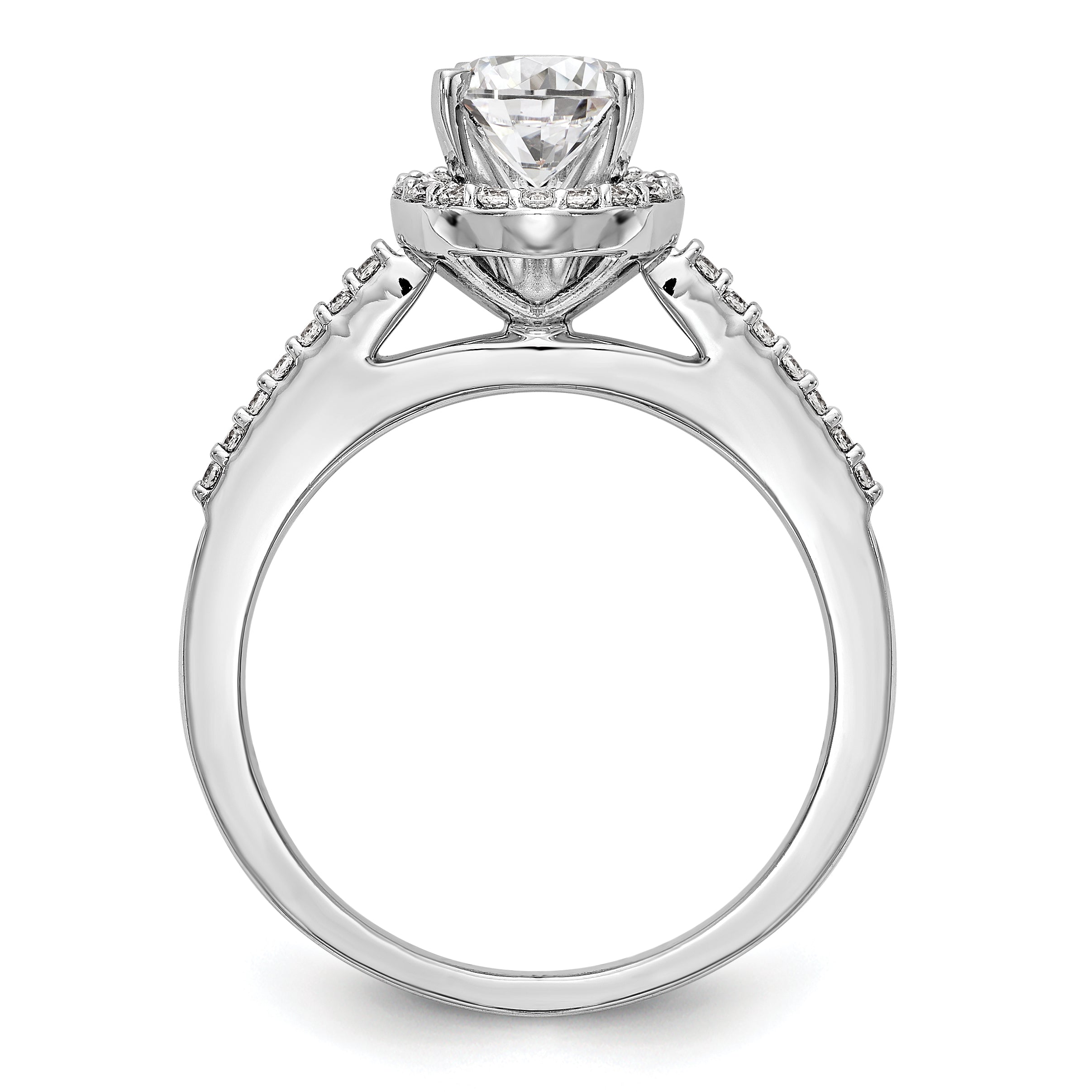 14KW Peg Set Simulated Diamond Round Halo Engagement Ring