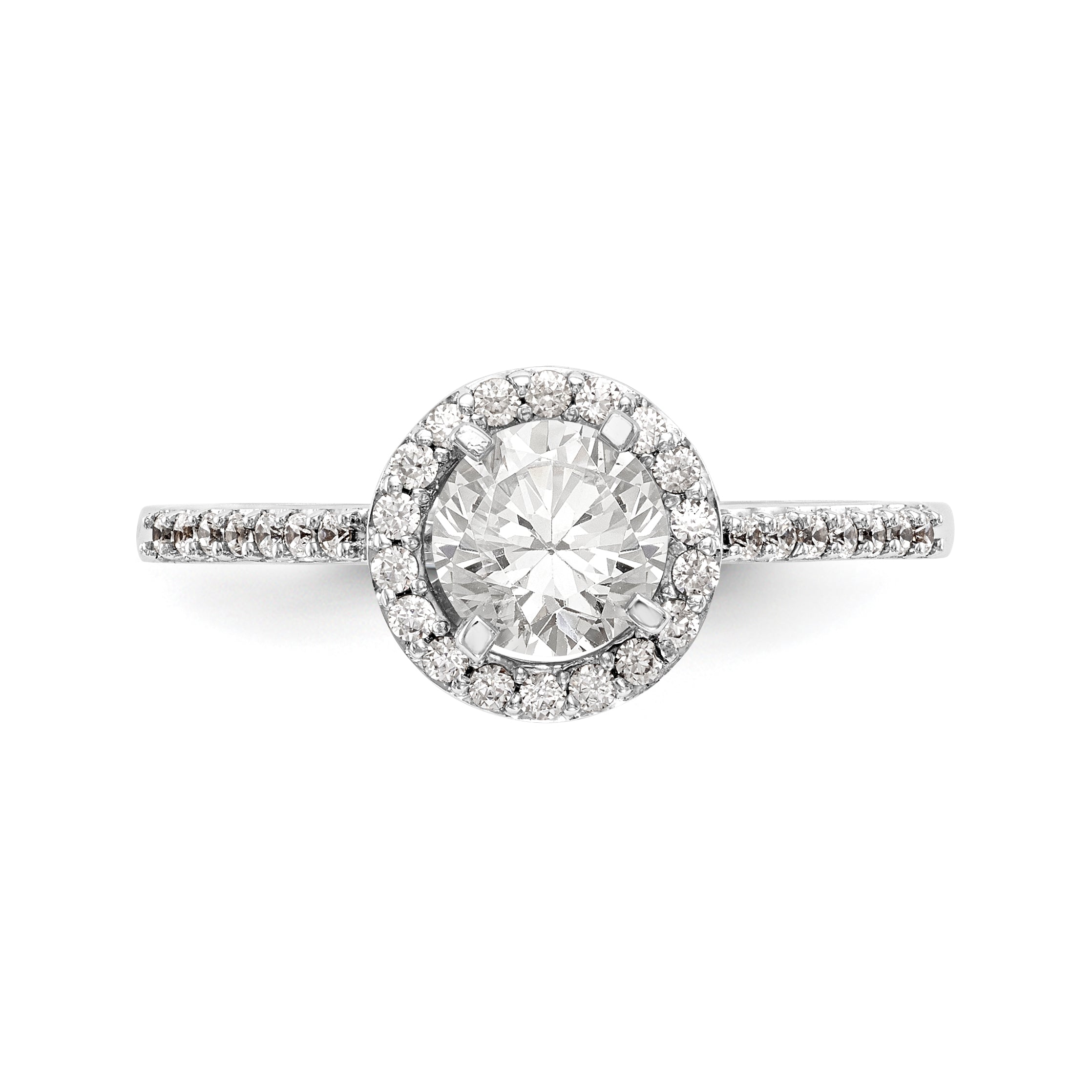 14KW Peg Set Simulated Diamond Round Halo Engagement Ring