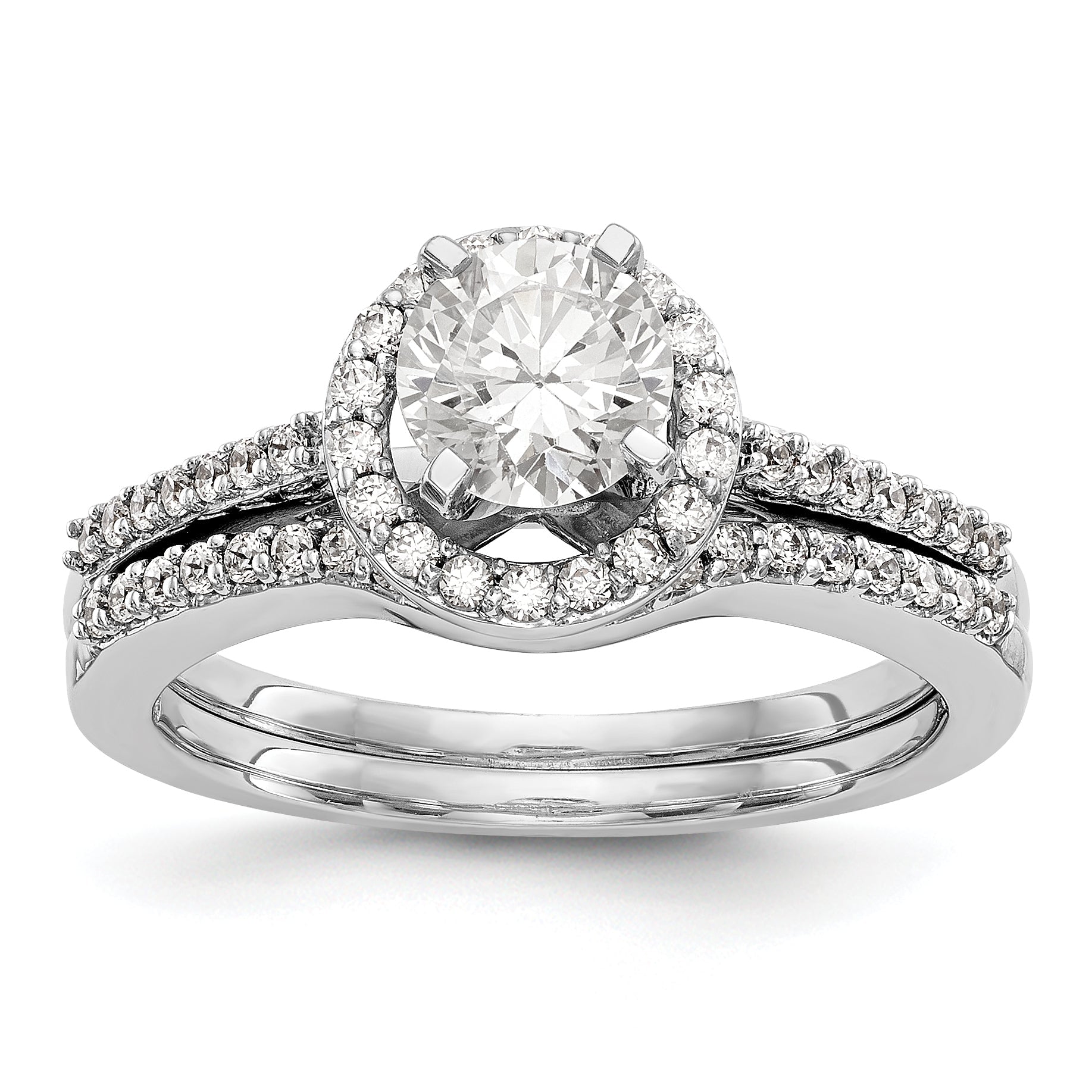 14KW Peg Set Simulated Diamond Round Halo Engagement Ring