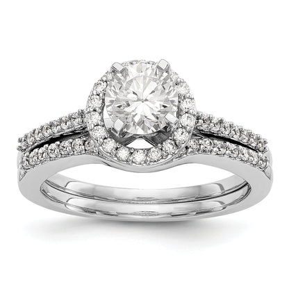 14KW Peg Set Simulated Diamond Round Halo Engagement Ring