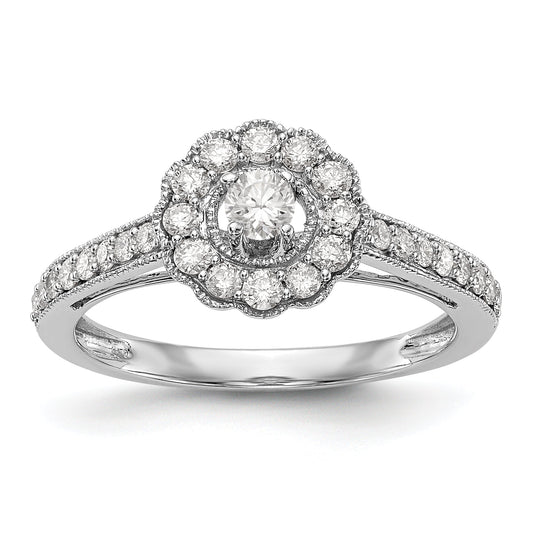 14K White Gold Round Simulated Diamond Halo Engagement Ring