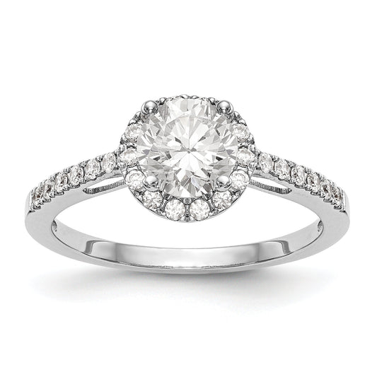 14K White Gold Round Simulated Diamond Halo Engagement Ring