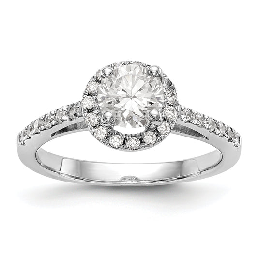 14K White Gold Round Simulated Diamond Halo Engagement Ring