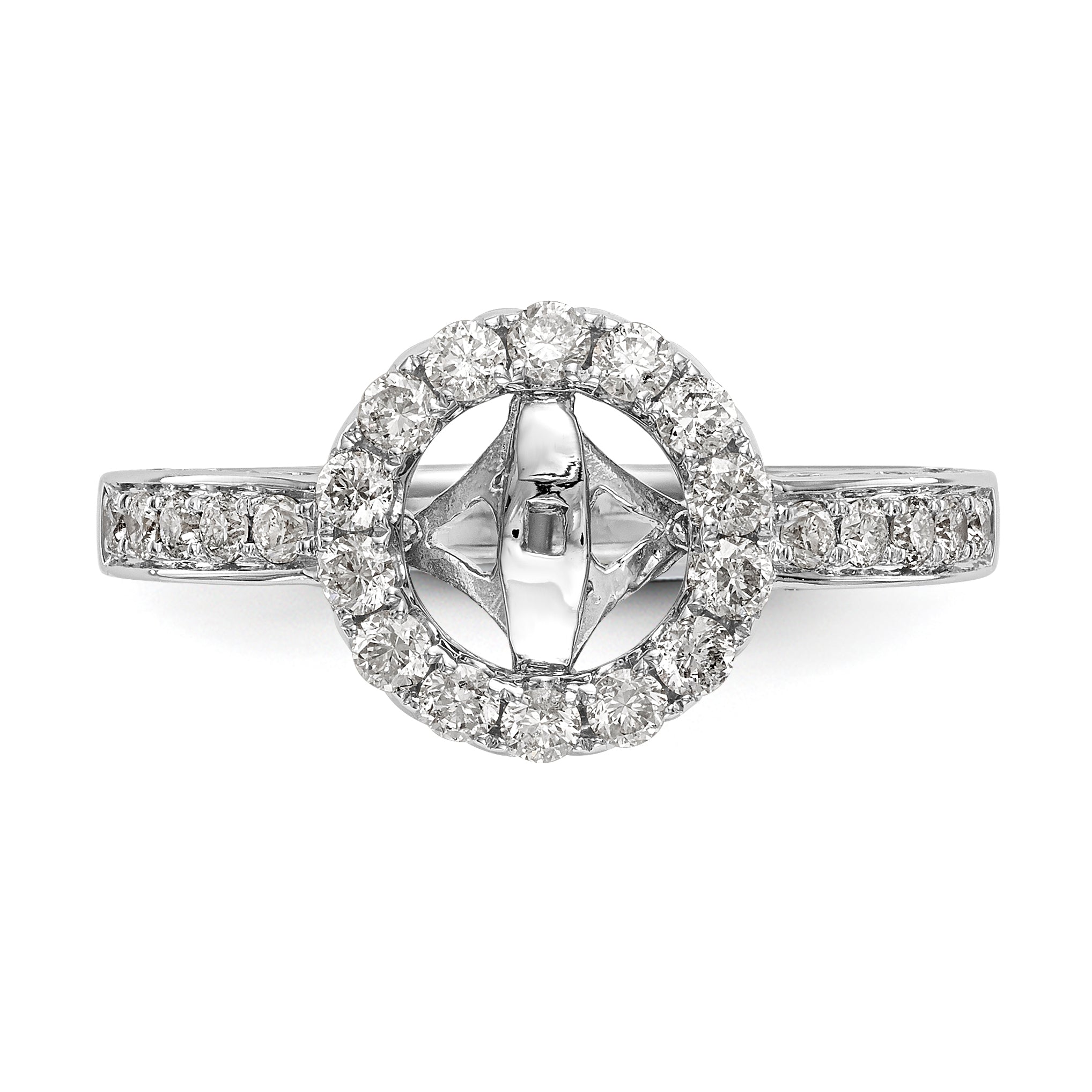 14KW Peg Set Simulated Diamond Round Halo Engagement Ring