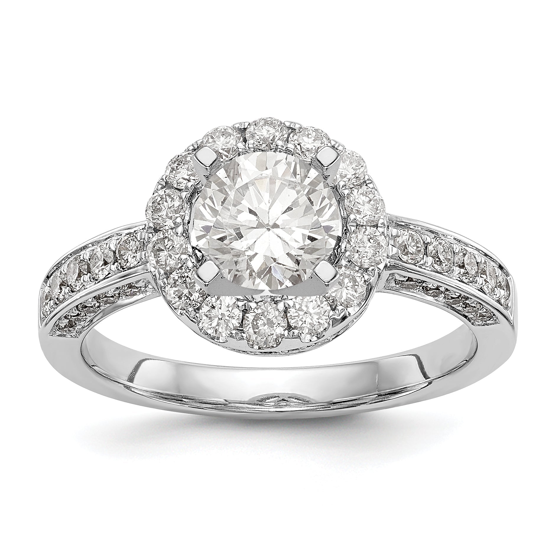 14KW Peg Set Simulated Diamond Round Halo Engagement Ring