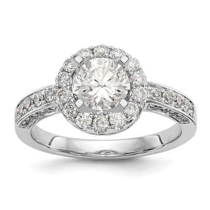 14KW Peg Set Simulated Diamond Round Halo Engagement Ring
