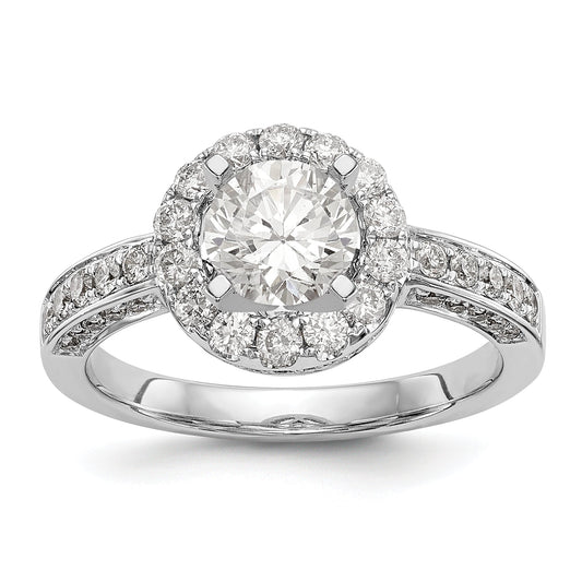 14KW Peg Set Simulated Diamond Round Halo Engagement Ring