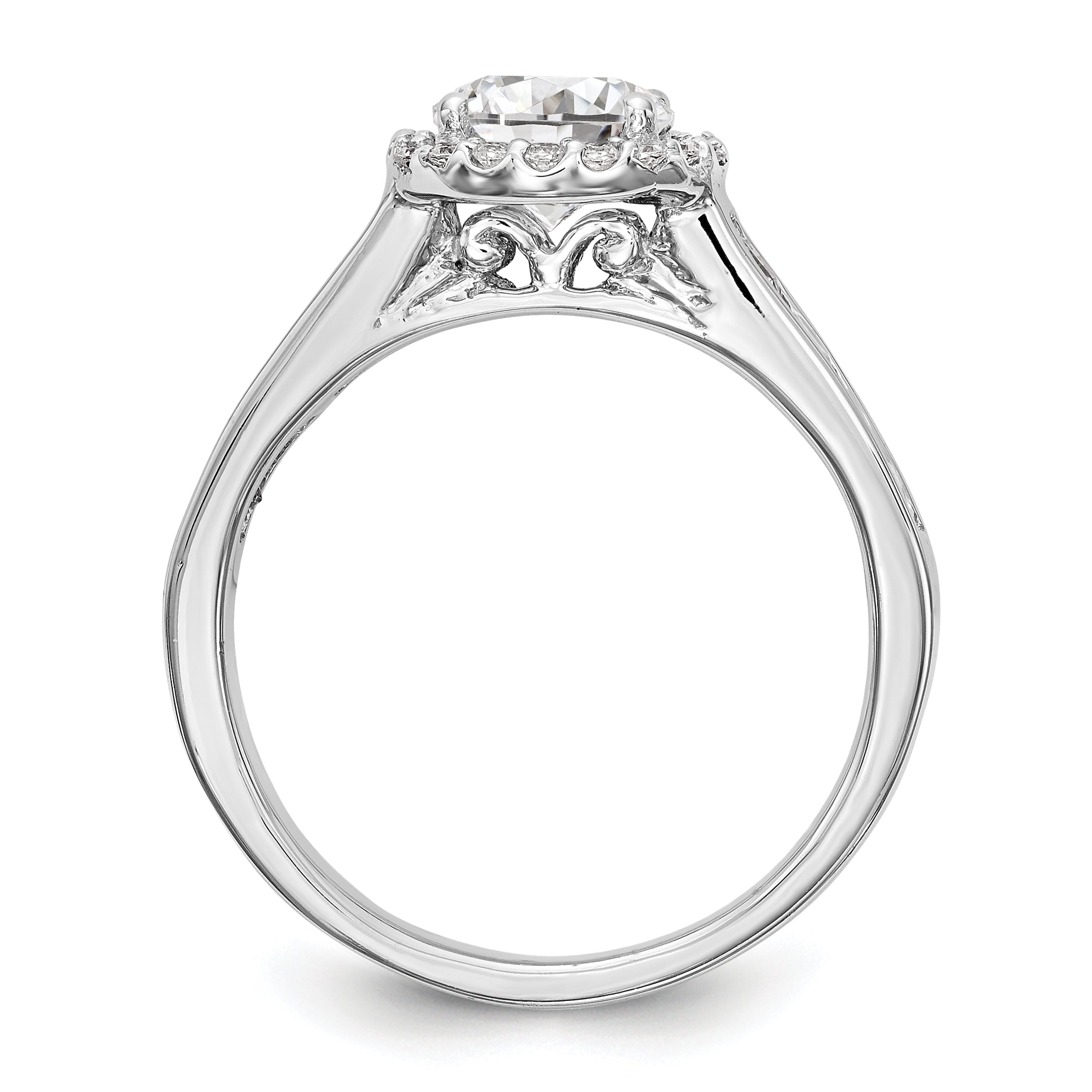 14K White Gold Round Simulated Diamond Halo Engagement Ring