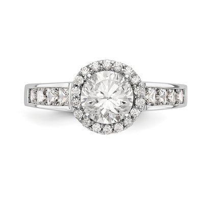 14K White Gold Round Simulated Diamond Halo Engagement Ring