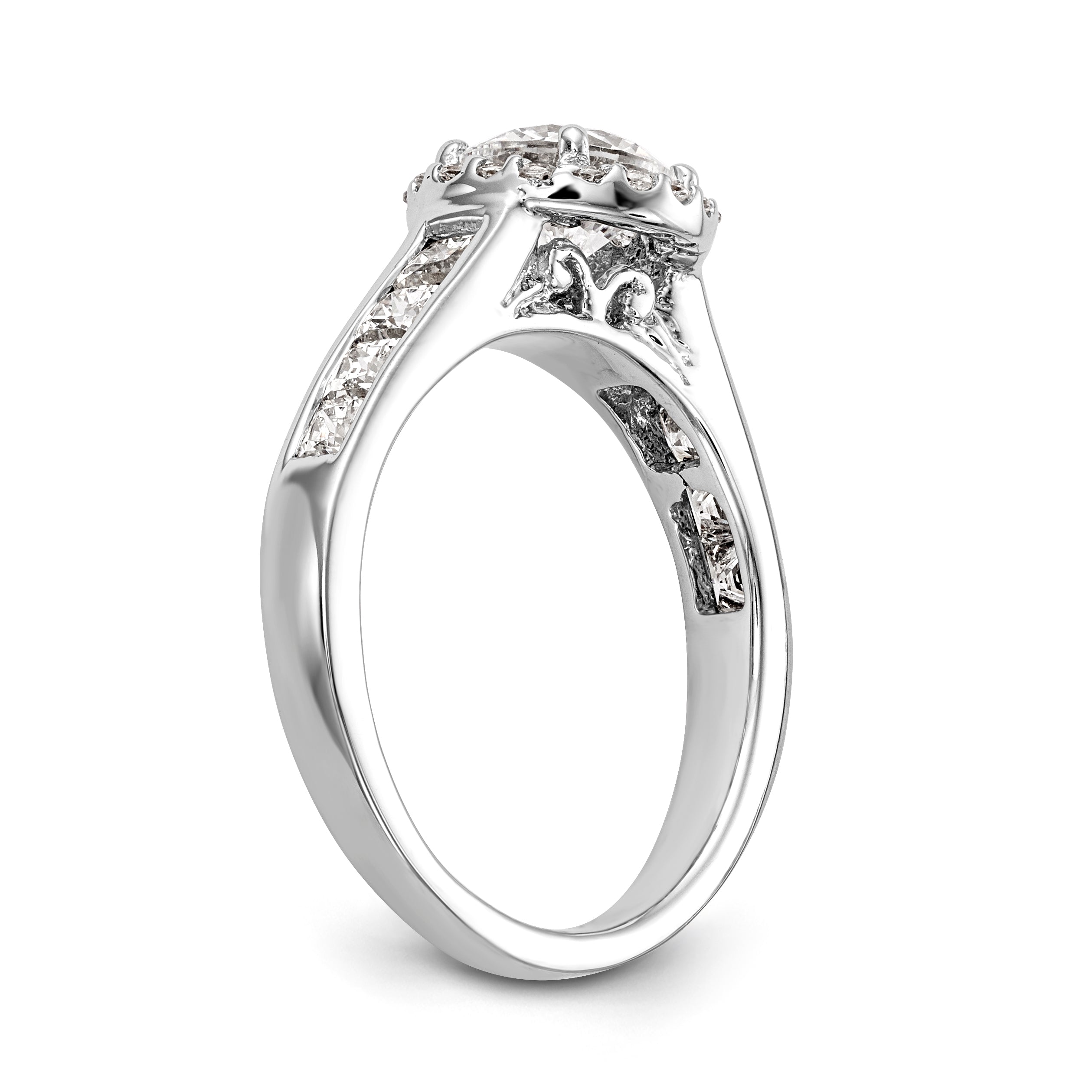 14K White Gold Round Simulated Diamond Halo Engagement Ring