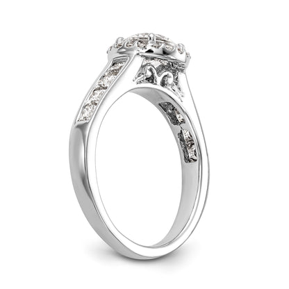 14K White Gold Round Simulated Diamond Halo Engagement Ring