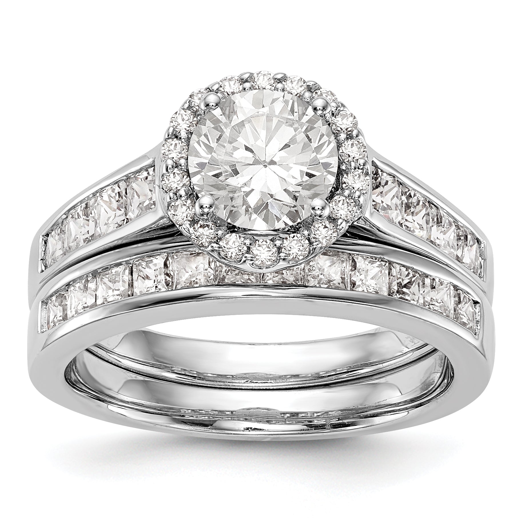 14K White Gold Round Simulated Diamond Halo Engagement Ring