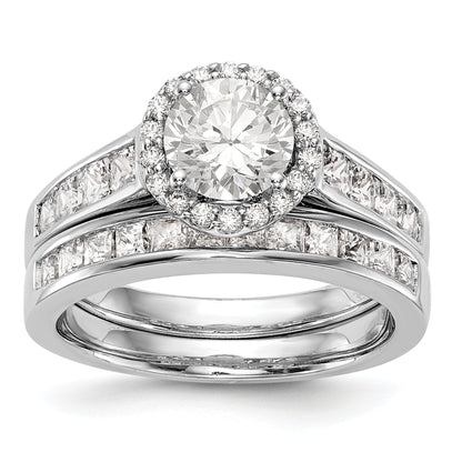 14K White Gold Round Simulated Diamond Halo Engagement Ring