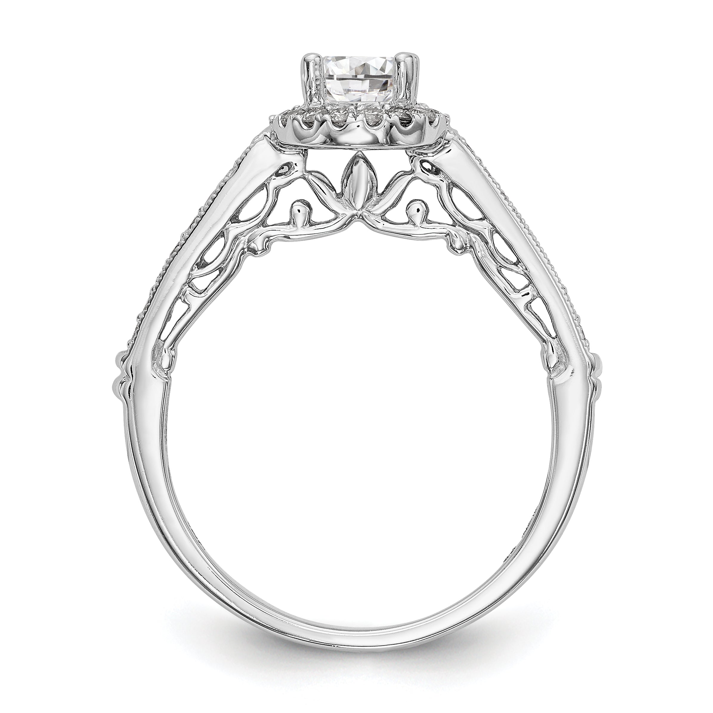 14K White Gold Round Simulated Diamond Halo Engagement Ring