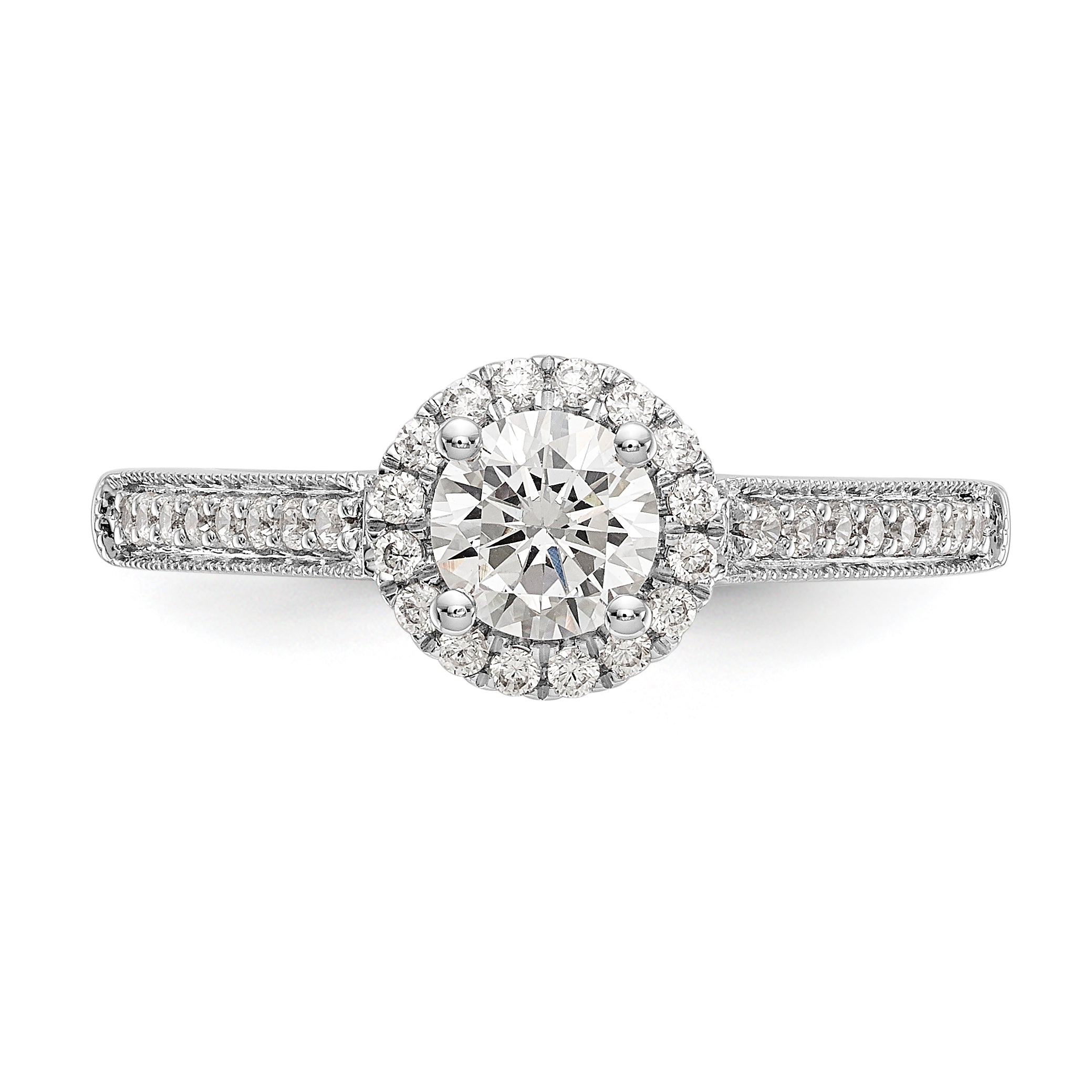 14K White Gold Round Simulated Diamond Halo Engagement Ring