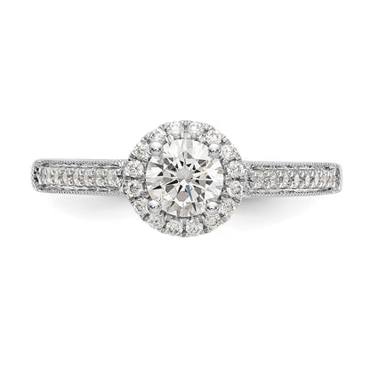 14K White Gold Round Simulated Diamond Halo Engagement Ring
