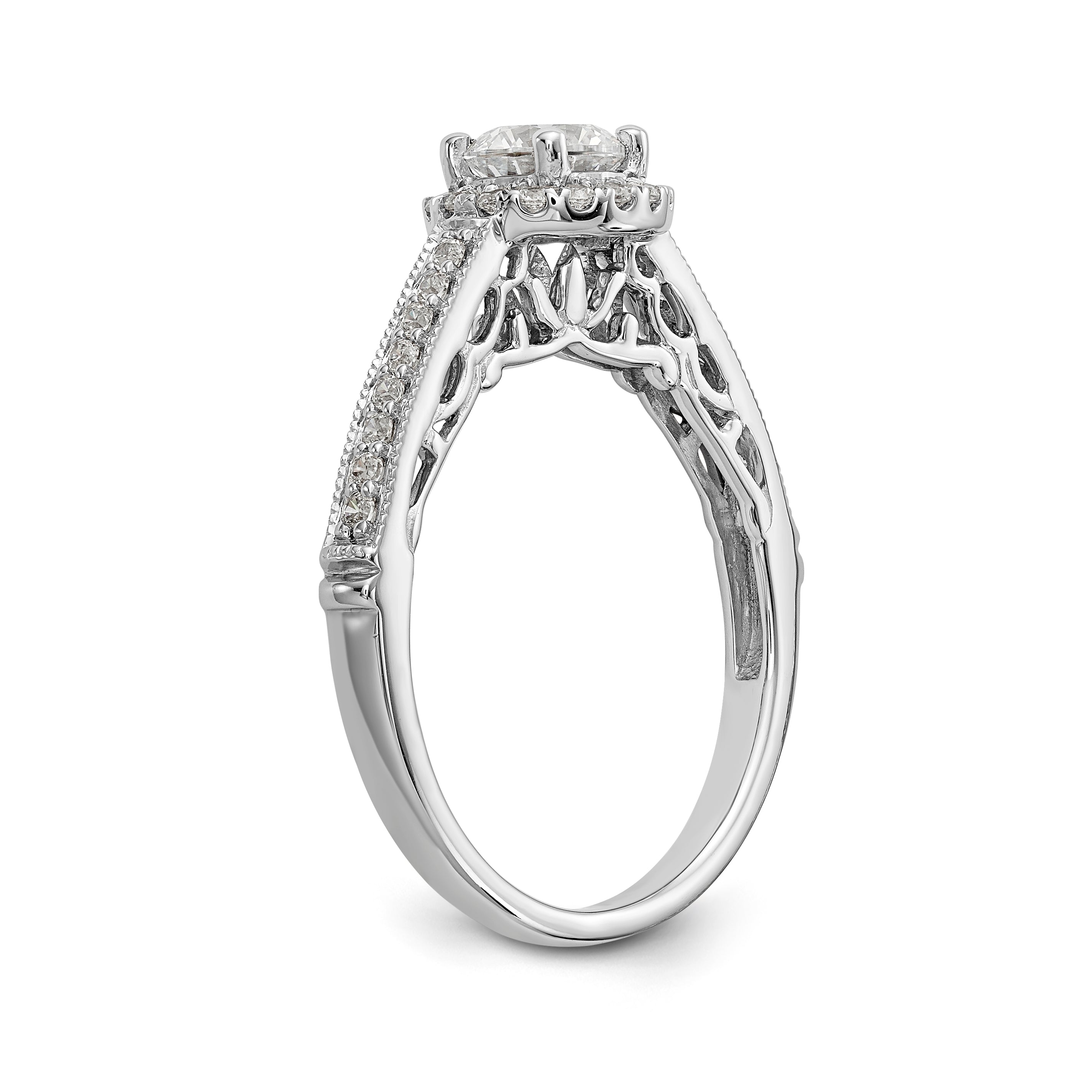 14K White Gold Round Simulated Diamond Halo Engagement Ring