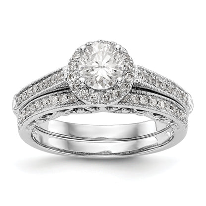 14K White Gold Round Simulated Diamond Halo Engagement Ring