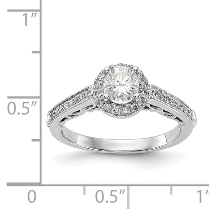 14K White Gold Round Simulated Diamond Halo Engagement Ring