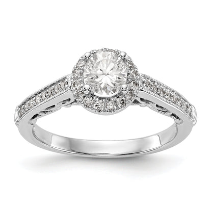 14K White Gold Round Simulated Diamond Halo Engagement Ring