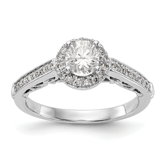 14K White Gold Round Simulated Diamond Halo Engagement Ring