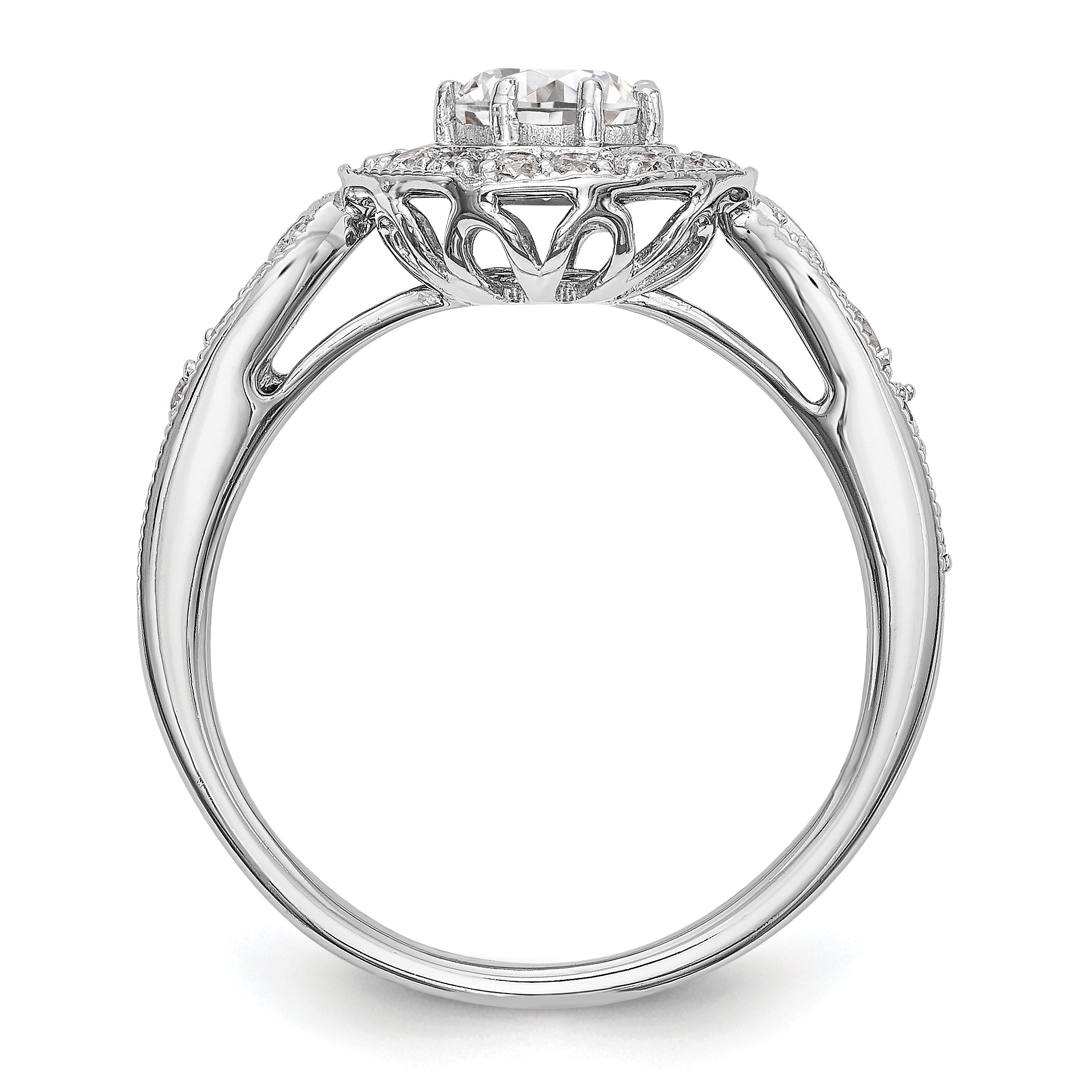 14K White Gold Round Simulated Diamond Halo Engagement Ring