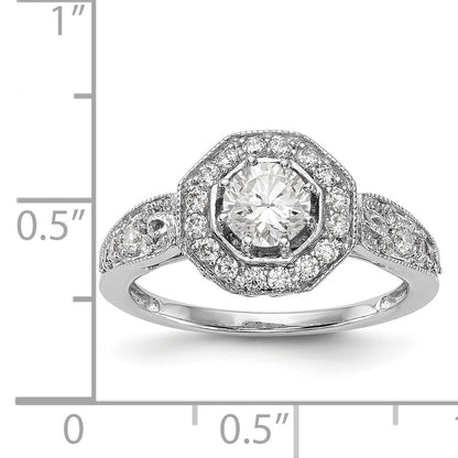 14K White Gold Round Simulated Diamond Halo Engagement Ring
