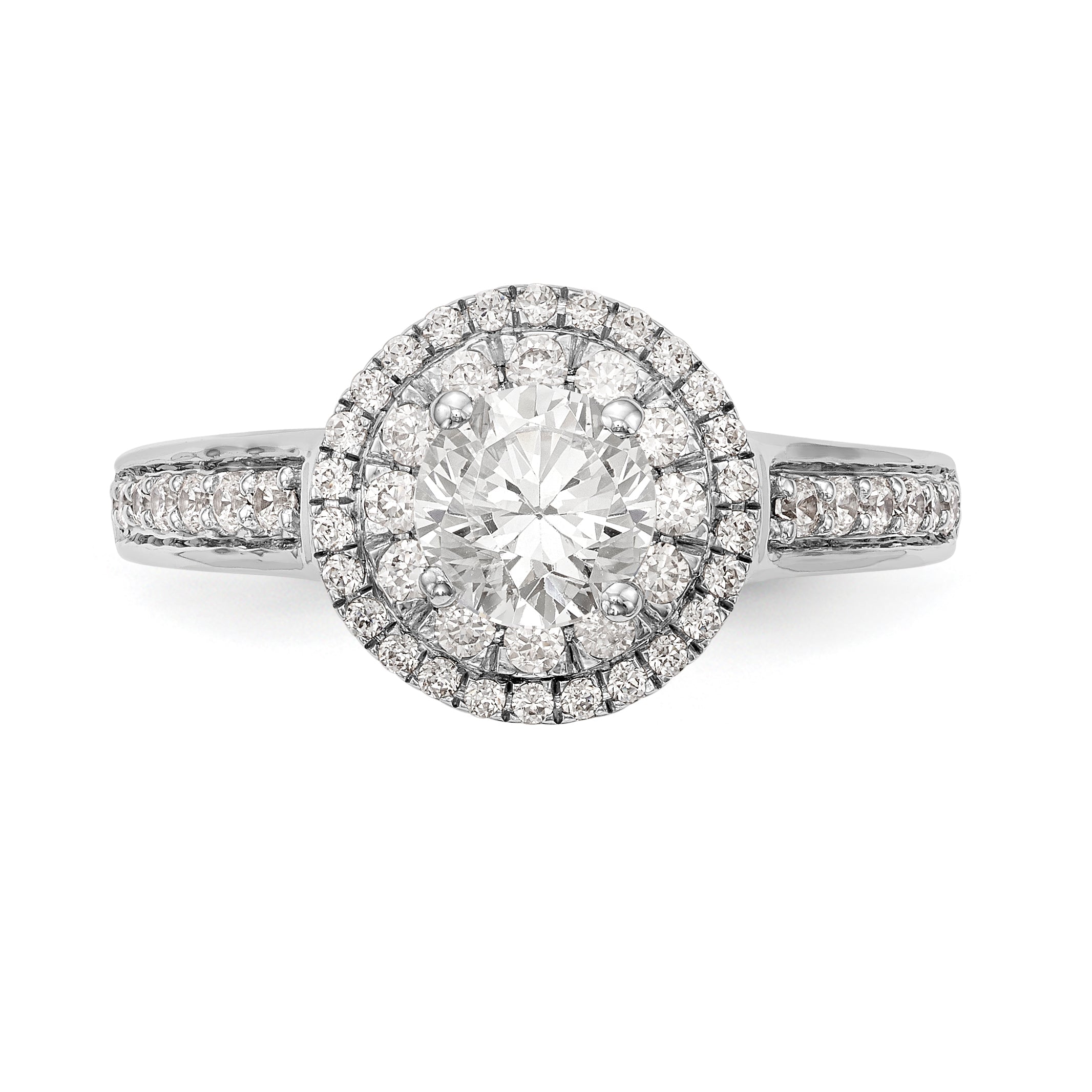 14K White Gold Round Simulated Diamond Halo Engagement Ring