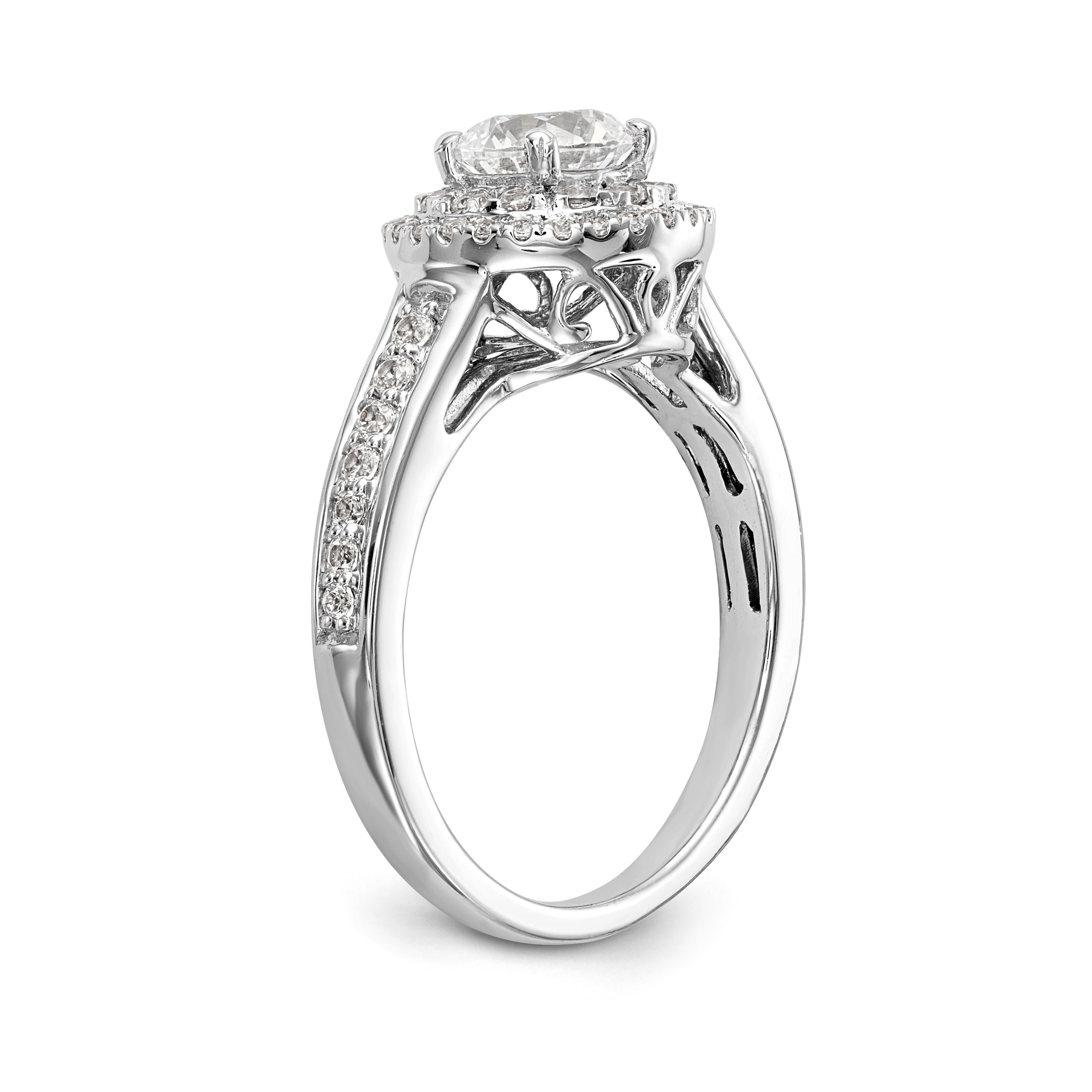 14K White Gold Round Simulated Diamond Halo Engagement Ring