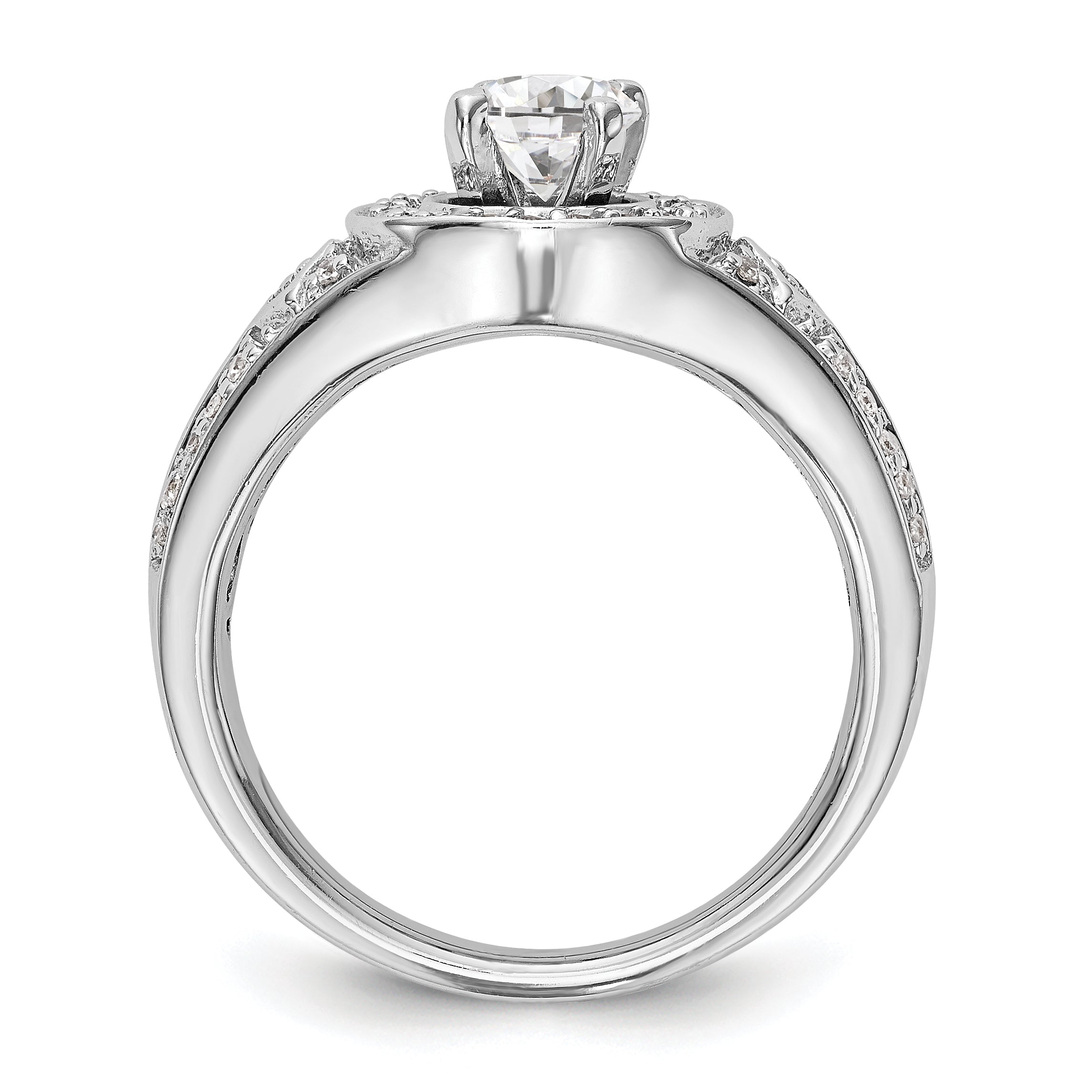 14K White Gold Round Simulated Diamond Halo Engagement Ring