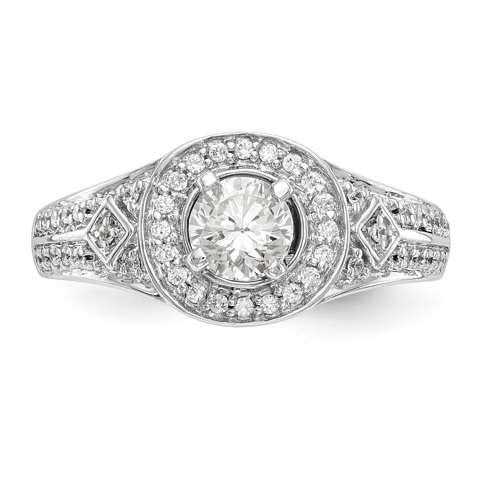 14K White Gold Round Simulated Diamond Halo Engagement Ring