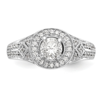 14K White Gold Round Simulated Diamond Halo Engagement Ring