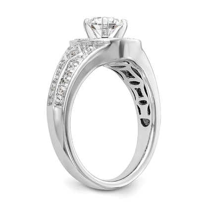 14K White Gold Round Simulated Diamond Halo Engagement Ring