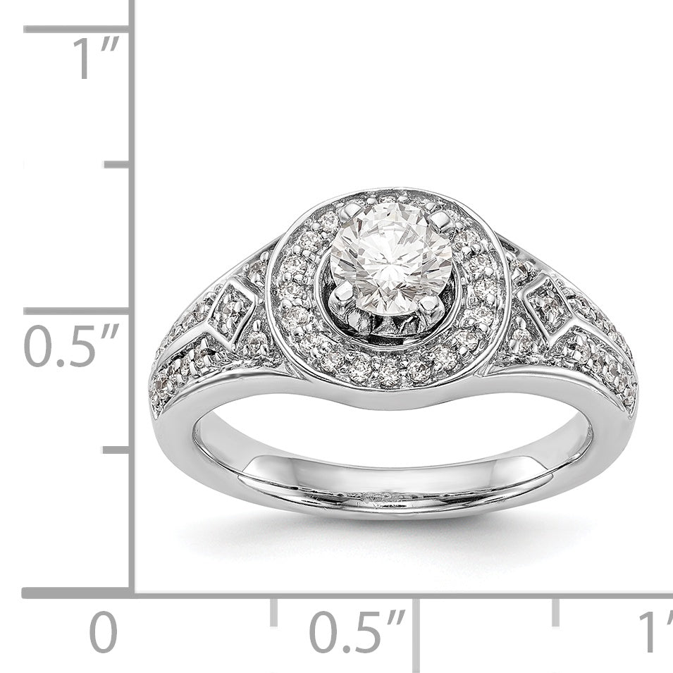 14K White Gold Round Simulated Diamond Halo Engagement Ring
