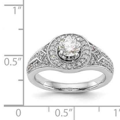 14K White Gold Round Simulated Diamond Halo Engagement Ring