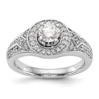 14K White Gold Round Simulated Diamond Halo Engagement Ring