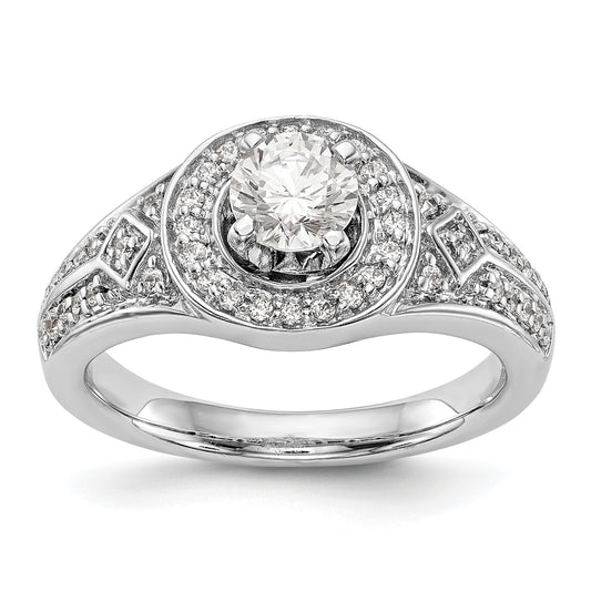 14K White Gold Round Simulated Diamond Halo Engagement Ring