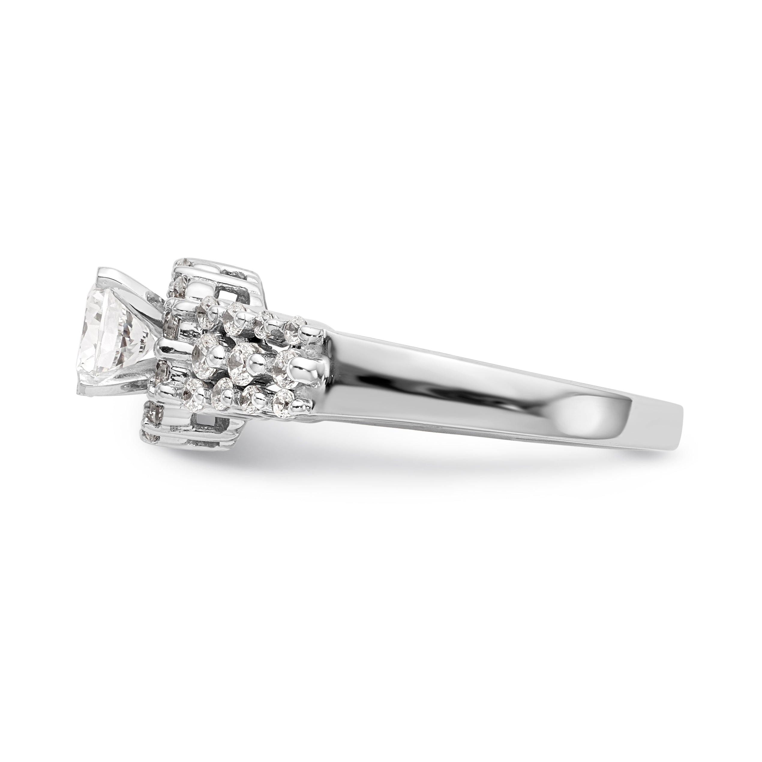 14K White Gold Round Simulated Diamond Halo Engagement Ring