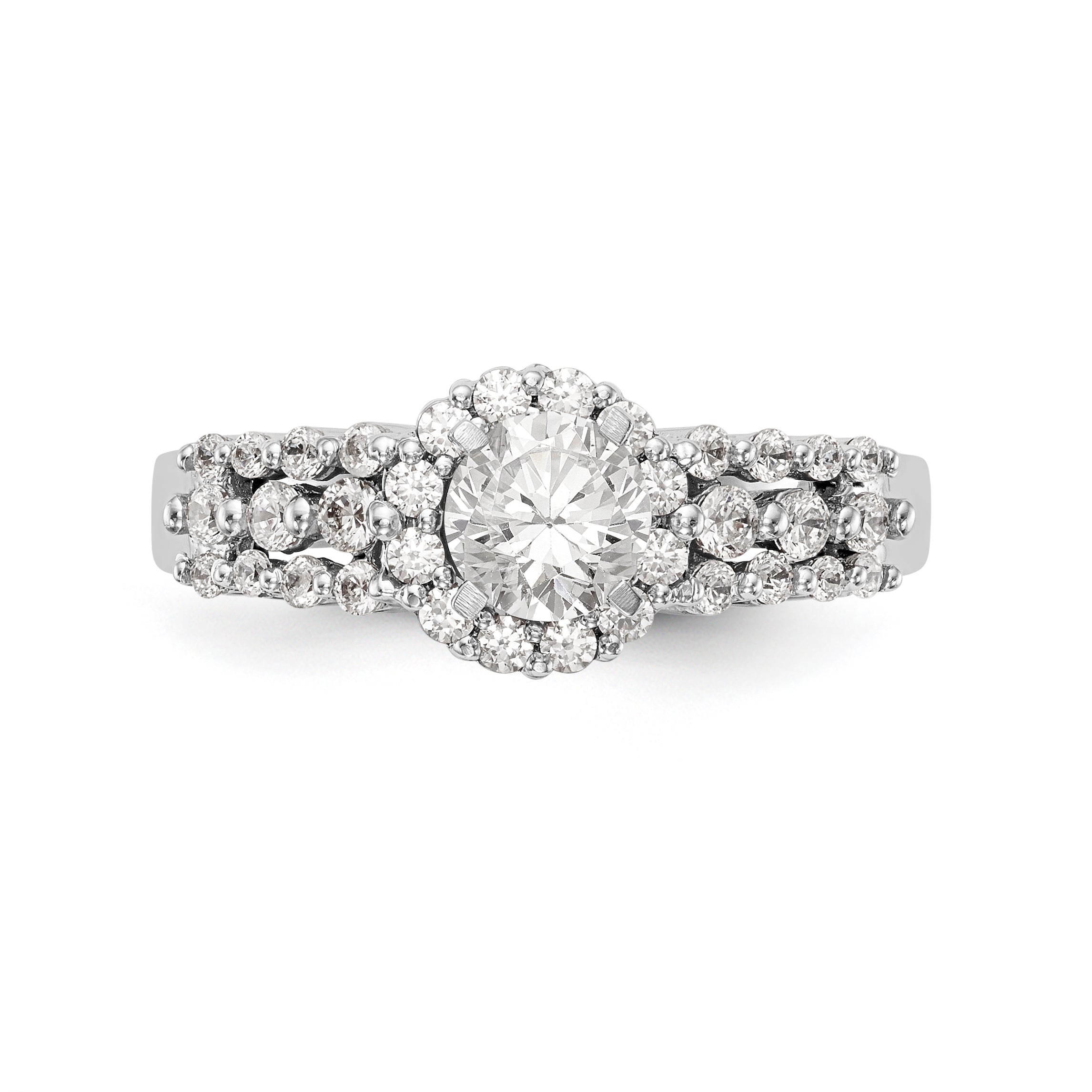 14K White Gold Round Simulated Diamond Halo Engagement Ring