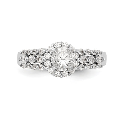 14K White Gold Round Simulated Diamond Halo Engagement Ring