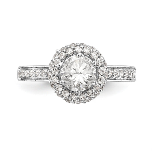 14K White Gold Round Simulated Diamond Halo Engagement Ring